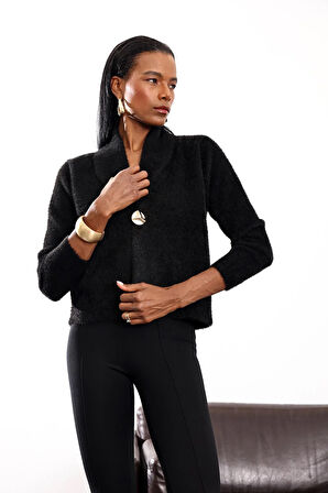 Siyah Gold Düğmeli Kruvaze Hırka 