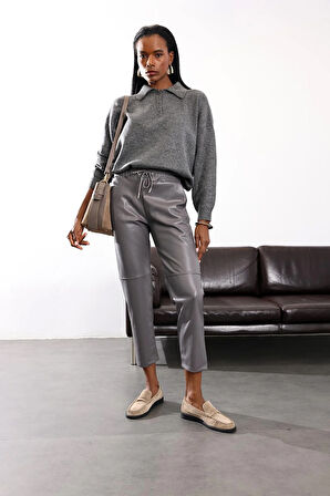 Gri Havuç Deri Pantolon 22022