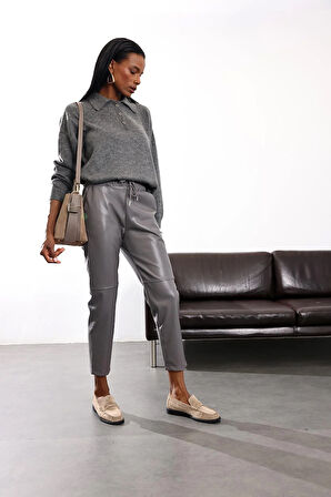 Gri Havuç Deri Pantolon 22022