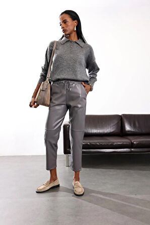 Gri Havuç Deri Pantolon 22022