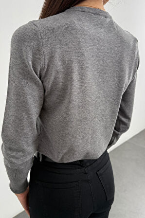 Gri Kemik Düğmeli Lyocell İplik Hırka 