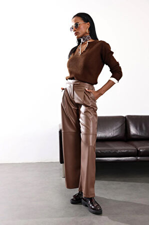 Kahverengi Çift Yakalı Düğmeli Triko 1074