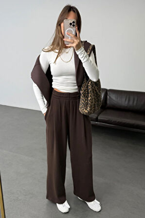 Acı Kahve Yüksek Bel Salaş Eşofman 0155