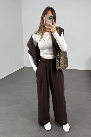 Acı Kahve Yüksek Bel Salaş Eşofman 0155