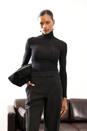 Siyah Boğazlı Transparan Bluz 25226