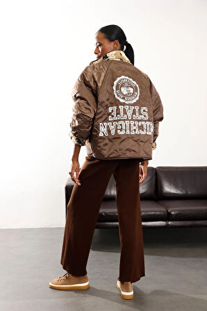 Kahverengi Çift Taraflı Şişme Polar Mont 01304