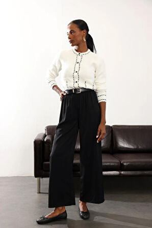 Siyah Beli Lastikli Kırışmaz Rahat Pantolon 70858