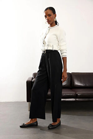 Siyah Beli Lastikli Kırışmaz Rahat Pantolon 70858