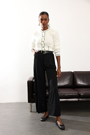 Siyah Beli Lastikli Kırışmaz Rahat Pantolon 70858