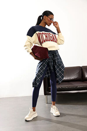 Bej Üç Renk Geçişli Şardonlu Sweatshirt 01194