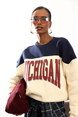 Bej Üç Renk Geçişli Şardonlu Sweatshirt 01194