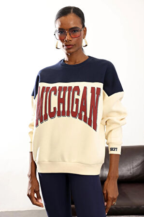 Bej Üç Renk Geçişli Şardonlu Sweatshirt 01194