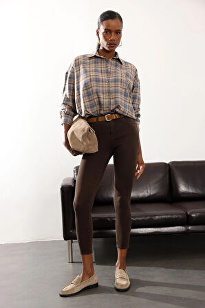 Kahverengi İthal Full Likra Toparlayan Skinny Jean 7277