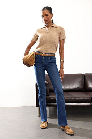 Camel Polo Yaka Kısa Kol Triko 