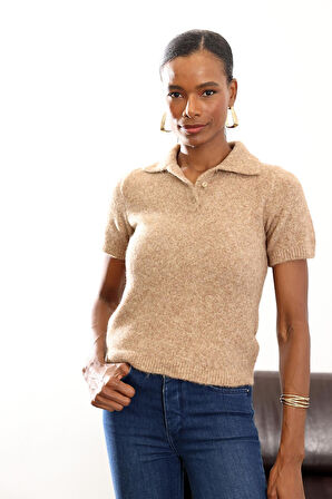Camel Polo Yaka Kısa Kol Triko 