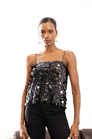 Siyah Pullu Askılı Bluz 071777