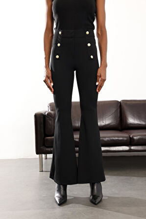 Siyah Likralı İspanyol Kumaş Pantolon 9027