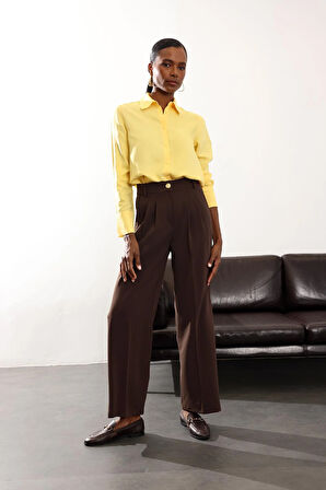 Kahverengi Gold Düğmeli Palazzo Pantolon 4386