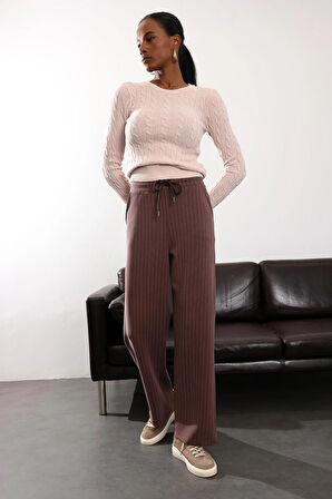 Kahverengi Çizgili Modal Pantolon 