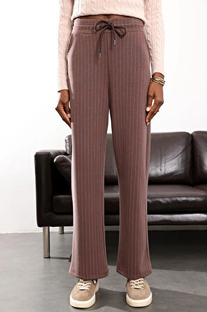 Kahverengi Çizgili Modal Pantolon 
