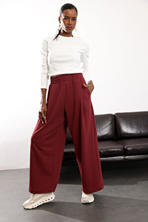 Bordo Yüksek Bel Tok Eşofman 0155