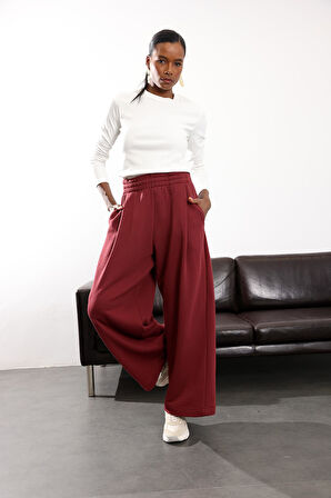 Bordo Yüksek Bel Tok Eşofman 0155