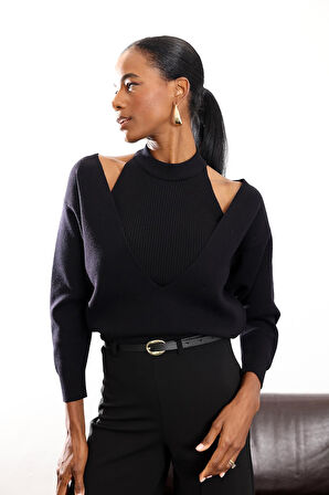 Siyah Atlet Detaylı Triko Set 251295