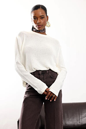 Ekru Bisiklet Yaka Merserize Triko 251126