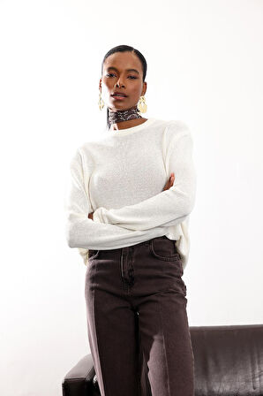 Ekru Bisiklet Yaka Merserize Triko 251126