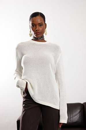 Ekru Bisiklet Yaka Merserize Triko 251126