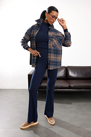 Lacivert İspanyol Paça Tayt Pantolon 24135