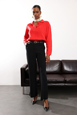 Siyah Önü Çimalı Palazzo Pantolon 257032