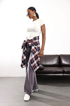 Füme Beli Lastikli Kadife Pantolon 8921