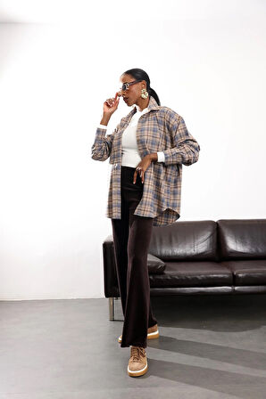 Acı Kahve Beli Lastikli Kadife Pantolon 8921