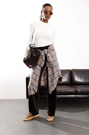 Acı Kahve Beli Lastikli Kadife Pantolon 8921