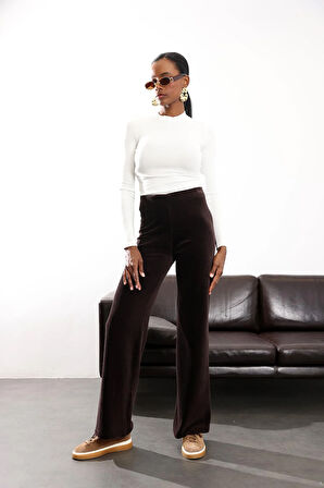 Acı Kahve Beli Lastikli Kadife Pantolon 8921