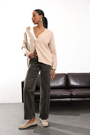 Haki Straight Kadife Pantolon 