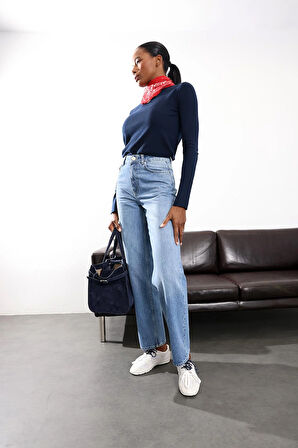 Mavi Yüksek Bel Straight Jean 