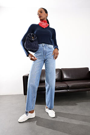 Mavi Yüksek Bel Straight Jean 