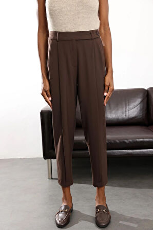 Kahverengi Pile Detaylı Havuç Pantolon 60