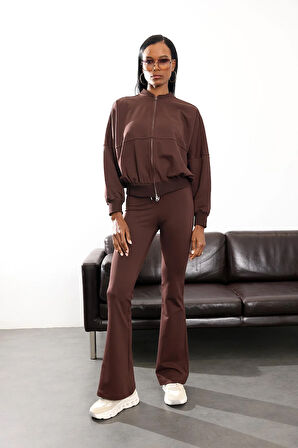 Kahverengi Bomber Ceket Pantolon Takım 0718