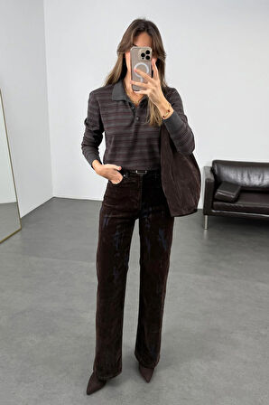 Antrasit Polo Yaka Uzun Kol Kolej Triko 