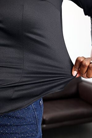 Siyah Parlak Bitişli Slim Fit Gömlek 4897