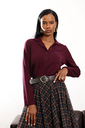 Bordo Düğmeli Polo Yaka Kazak 241193