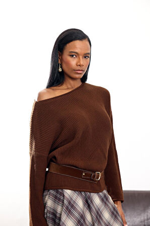 Acı Kahve Sosis Yaka Örgü Kazak 