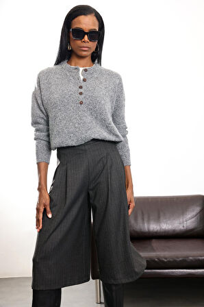 Antrasit Düğmeli Bisiklet Yaka Kazak 5043