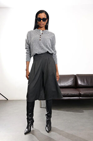 Antrasit Düğmeli Bisiklet Yaka Kazak 5043