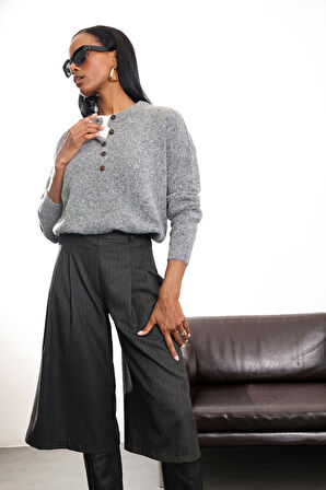 Antrasit Düğmeli Bisiklet Yaka Kazak 5043