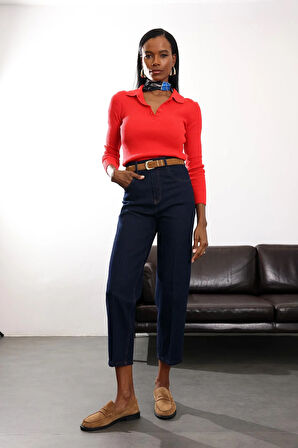 Kırmızı Polo Yaka Düğmeli Triko 231105