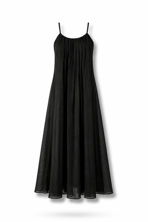 Siyah Piliseli Maxi Boy Elbise 3413